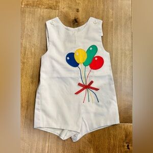 Kelly’s kids vintage White little boy Romper with Colorful Balloon Appliqué 4T